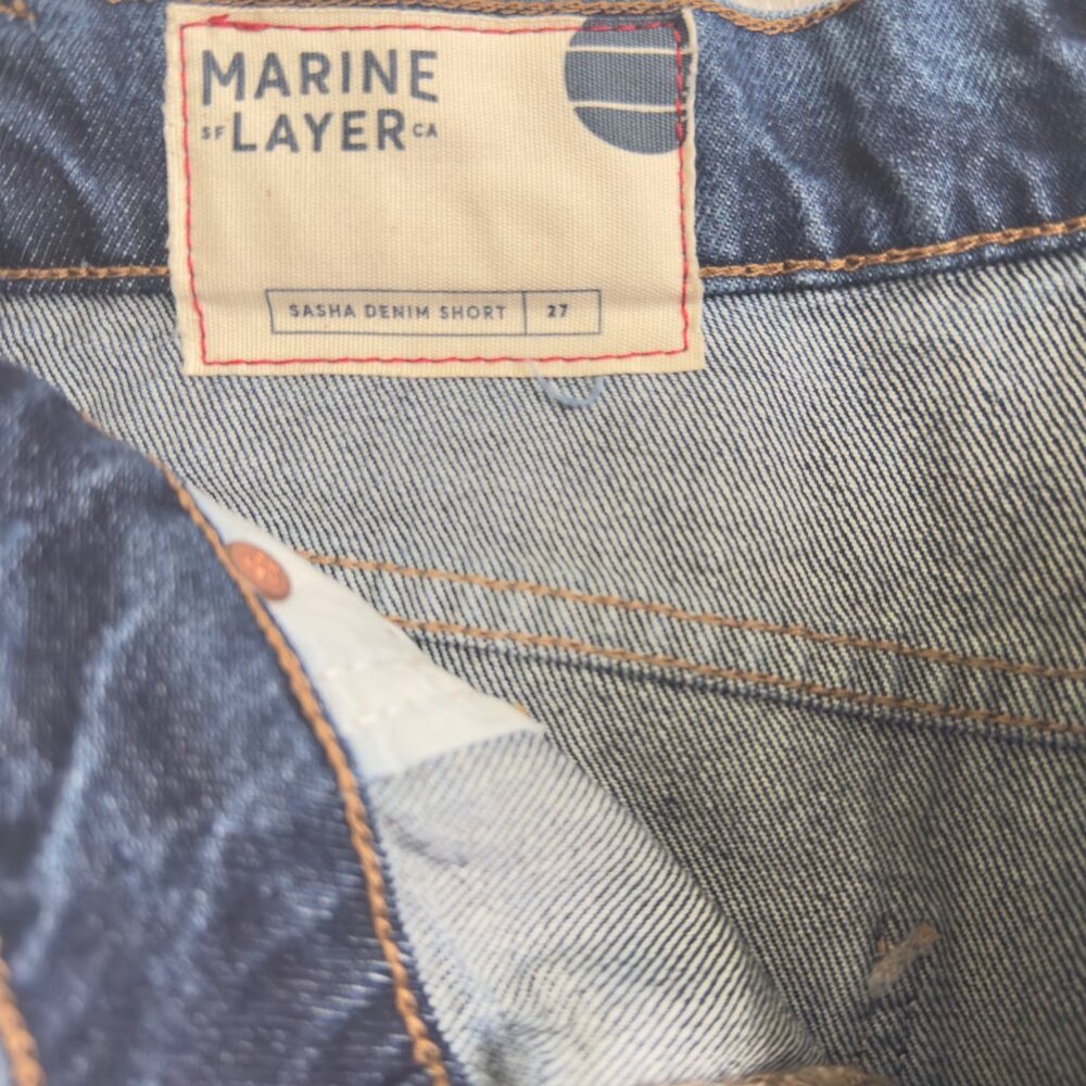 Marine Layer Sasha Denim Shorts High-Waisted Washed Size 27 raw cut hem cotton - Picture 5 of 15